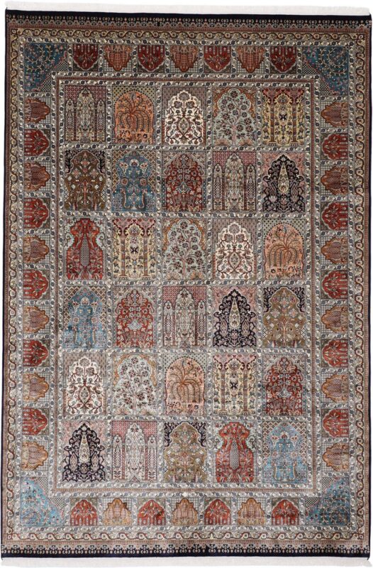 Kashmir Orientteppich 201 × 295 cm, Seide, handgeknüpft