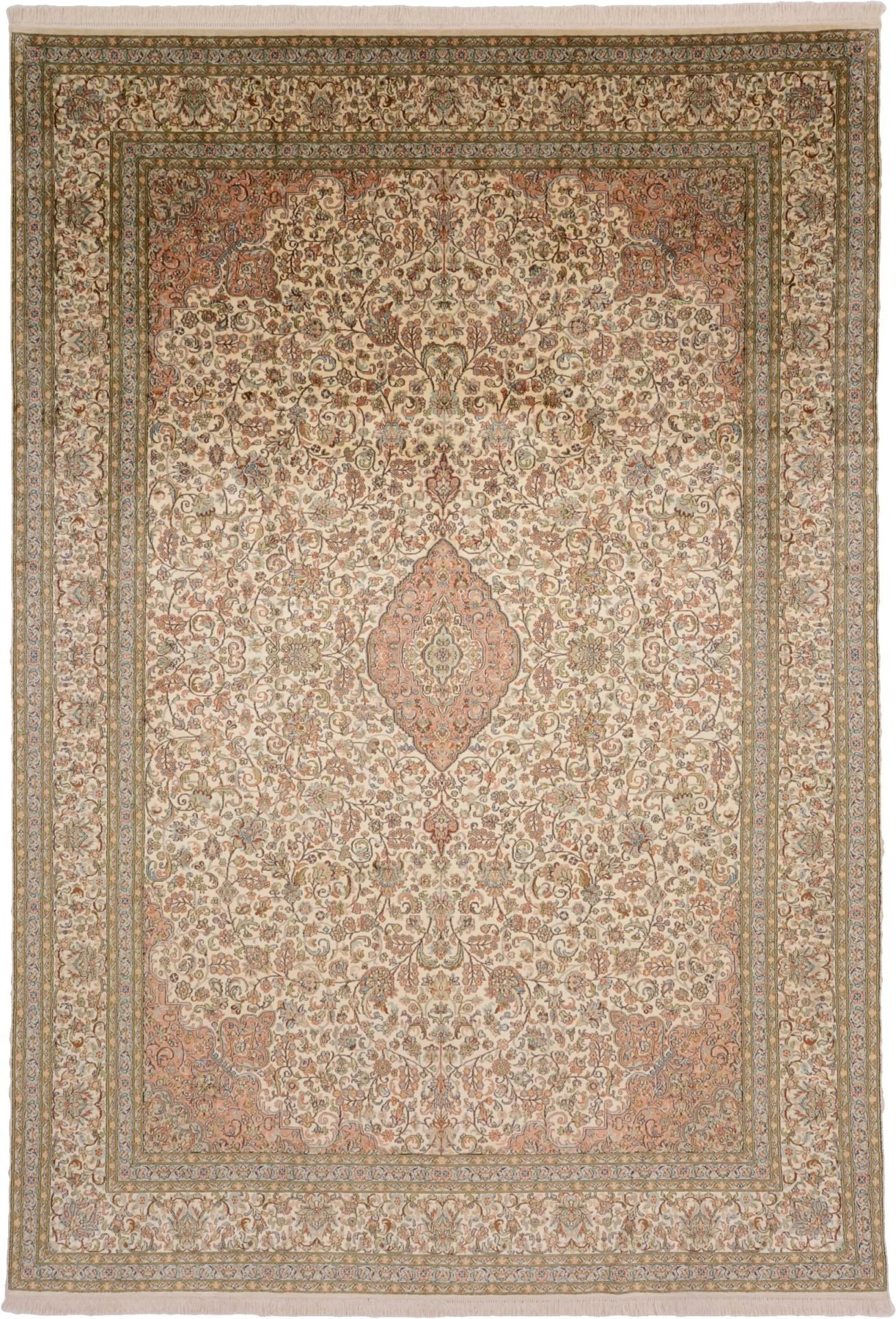 Kashmir Orientteppich 216 × 311 cm, Seide, handgeknüpft