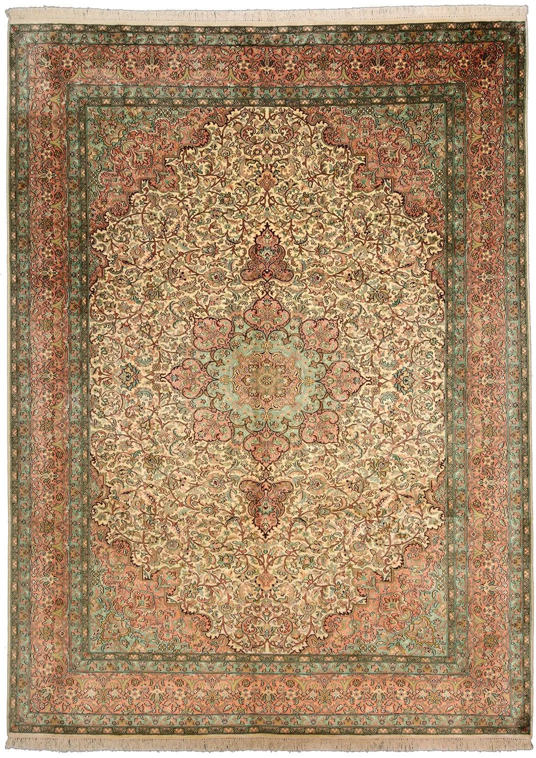 Kashmir Orientteppich 221 × 302 cm, Seide, handgeknüpft