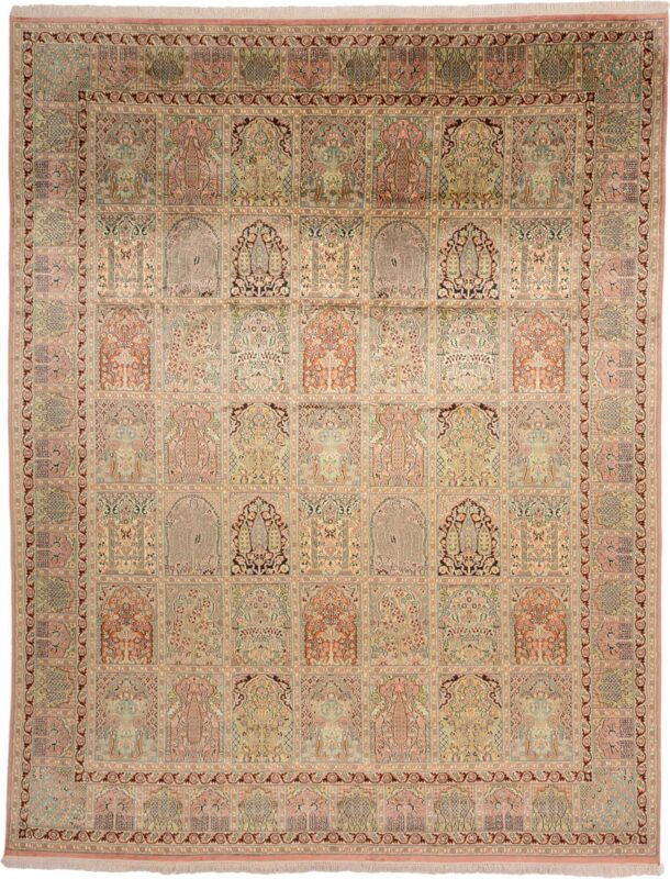 Kashmir Orientteppich 241 × 311 cm, Seide, handgeknüpft Pastell