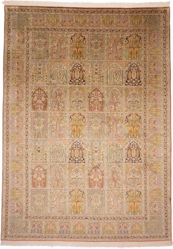 Kashmir Orientteppich 242 × 334 cm, Seide, handgeknüpft