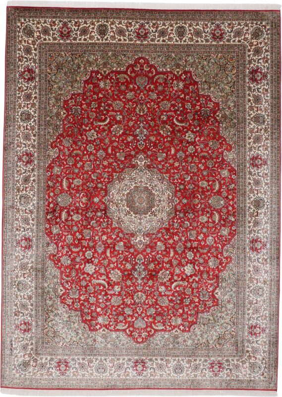 Kashmir Orientteppich 244 × 335 cm, Seide, handgeknüpft Pastell