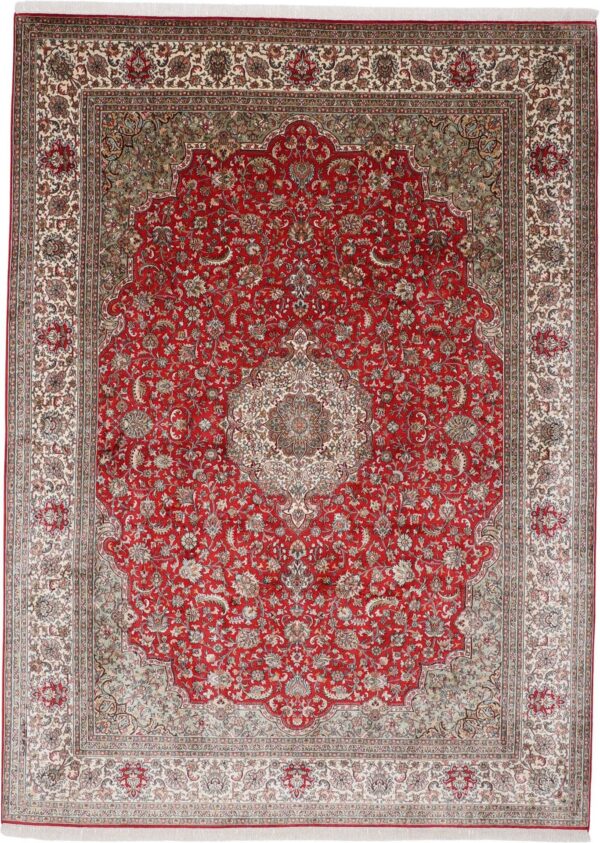 Kashmir Orientteppich 244 × 335 cm, Seide, handgeknüpft Pastell