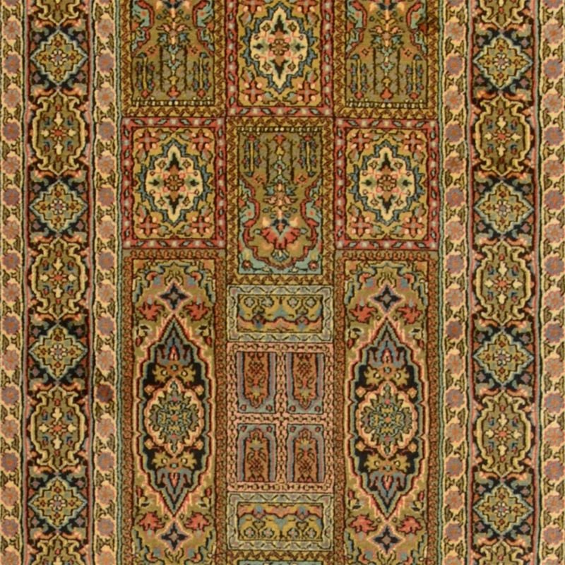 Kashmir Orientteppich 76 × 350 cm, Seide, handgeknüpft