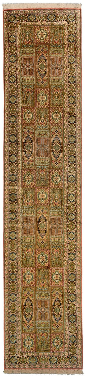 Kashmir Orientteppich 76 × 350 cm, Seide, handgeknüpft