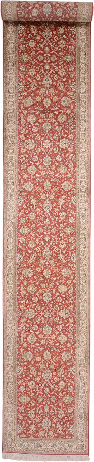 Kashmir Orientteppich 76 × 532 cm, Seide, handgeknüpft