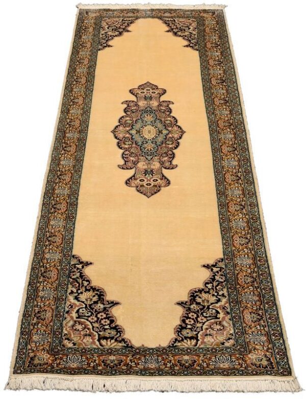 Kashmir Orientteppich 77 × 326 cm, Seide, handgeknüpft