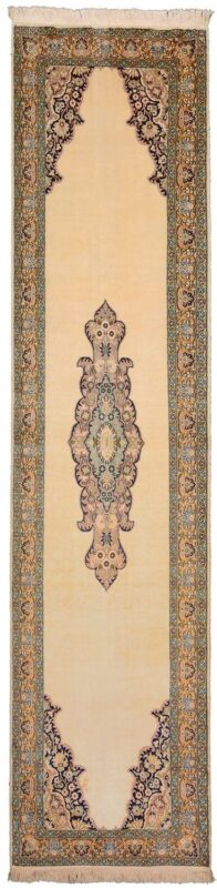 Kashmir Orientteppich 77 × 326 cm, Seide, handgeknüpft