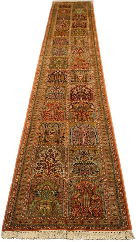 Kashmir Orientteppich 78 × 595 cm, Seide, handgeknüpft fein