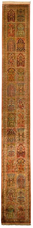 Kashmir Orientteppich 78 × 595 cm, Seide, handgeknüpft fein