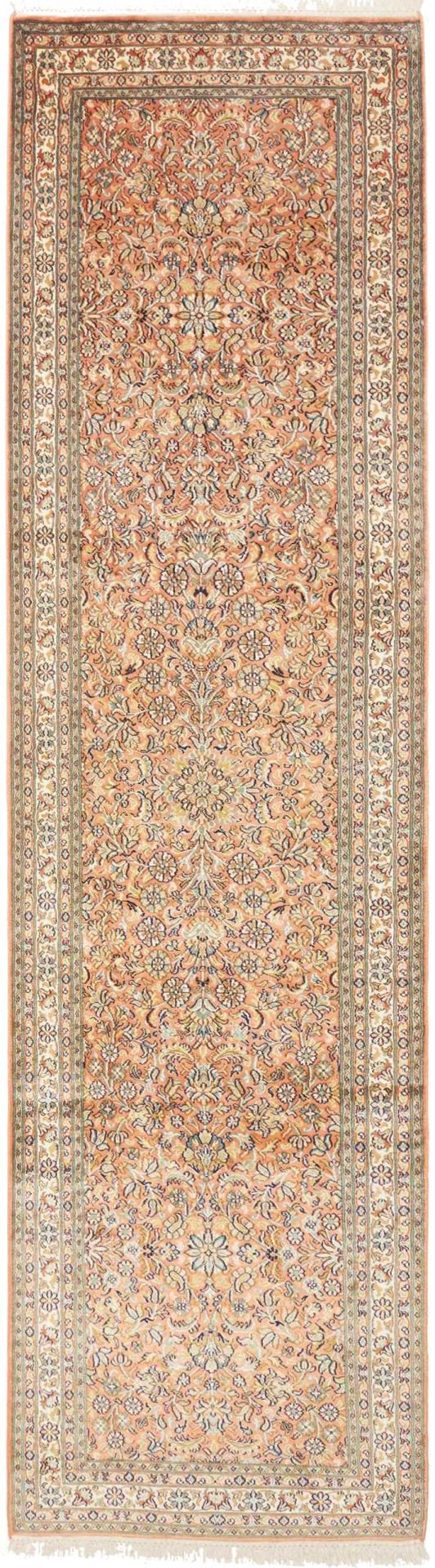 Kashmir Orientteppich 80 × 295 cm, Seide, handgeknüpft