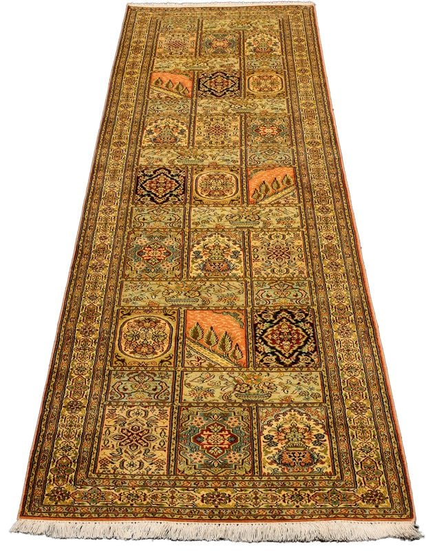 Kashmir Orientteppich 81 × 312 cm, Seide, handgeknüpft