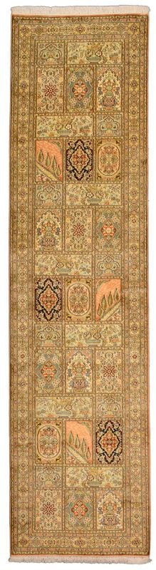 Kashmir Orientteppich 81 × 312 cm, Seide, handgeknüpft