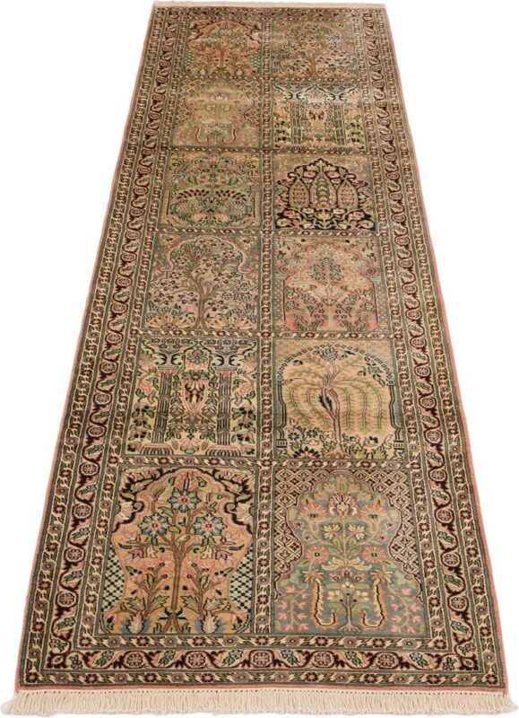 Kashmir Orientteppich 83 × 306 cm, Seide, handgeknüpft