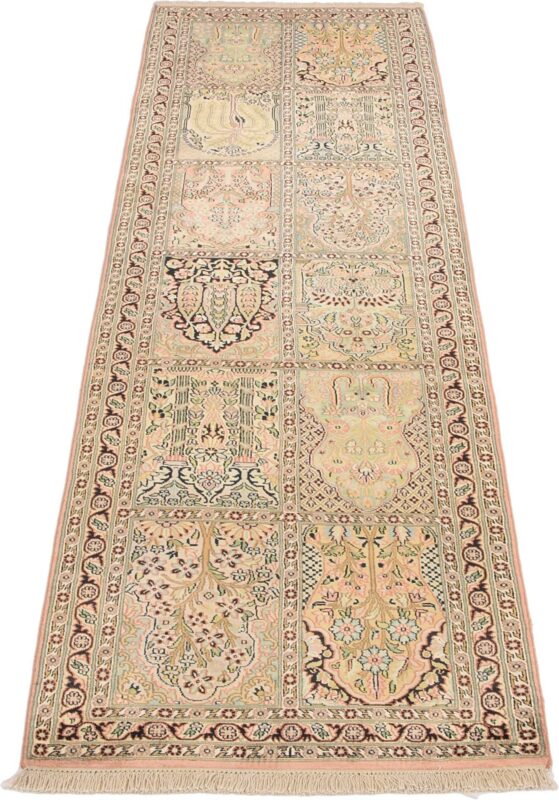 Kashmir Orientteppich 83 × 306 cm, Seide, handgeknüpft