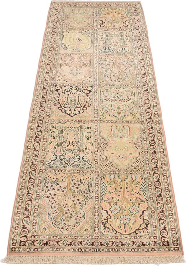 Kashmir Orientteppich 83 × 306 cm, Seide, handgeknüpft