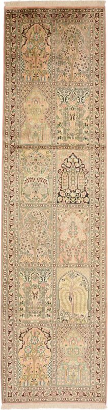 Kashmir Orientteppich 83 × 306 cm, Seide, handgeknüpft