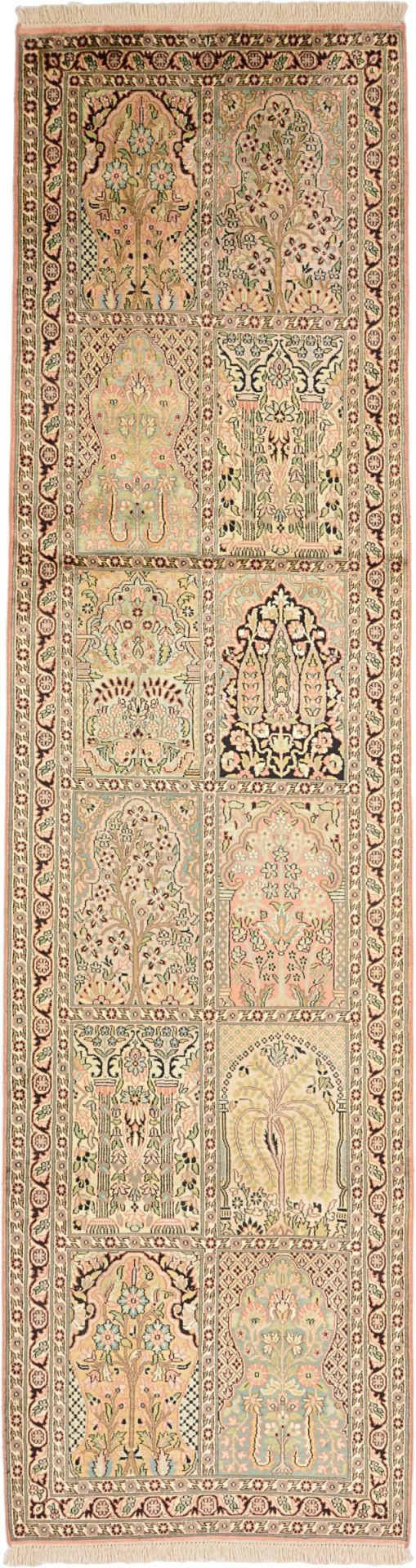 Kashmir Orientteppich 83 × 306 cm, Seide, handgeknüpft