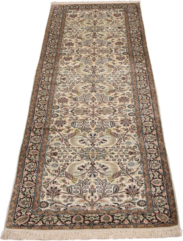 Kashmir Orientteppich 83 × 312 cm, Seide, handgeknüpft