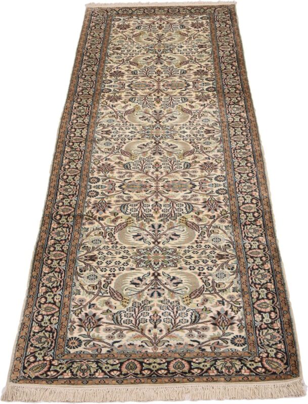 Kashmir Orientteppich 83 × 312 cm, Seide, handgeknüpft