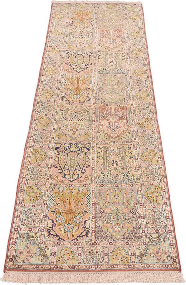 Kashmir Orientteppich 88 × 303 cm, Seide, handgeknüpft