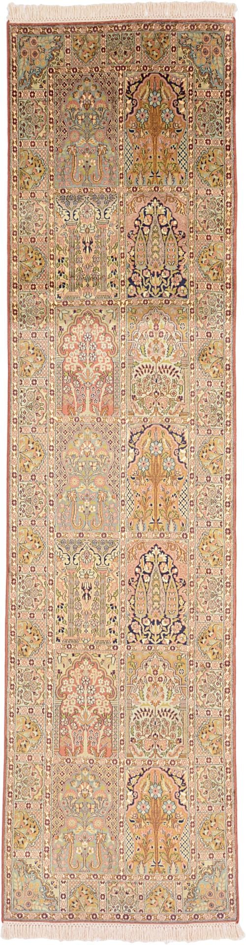 Kashmir Orientteppich 88 × 303 cm, Seide, handgeknüpft