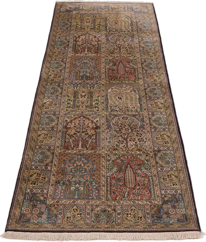 Kashmir Orientteppich 92 × 286 cm, Seide, handgeknüpft