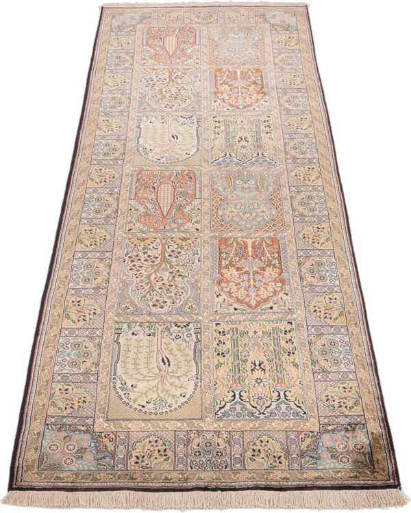 Kashmir Orientteppich 92 × 286 cm, Seide, handgeknüpft