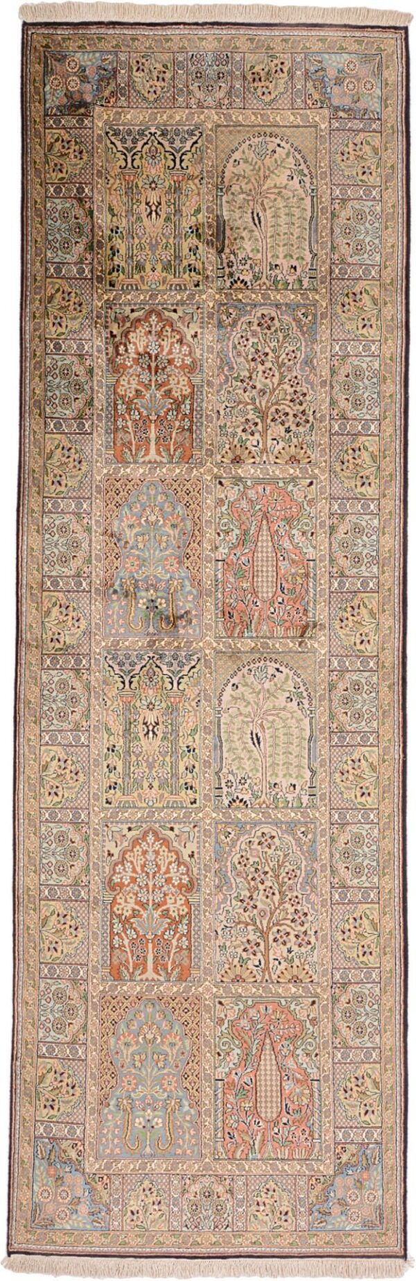 Kashmir Orientteppich 92 × 286 cm, Seide, handgeknüpft