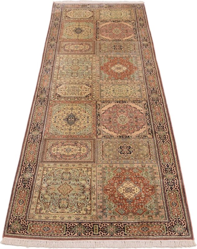 Kashmir Orientteppich 92 × 296 cm, Seide, handgeknüpft