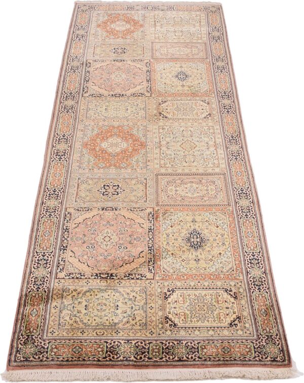 Kashmir Orientteppich 92 × 296 cm, Seide, handgeknüpft