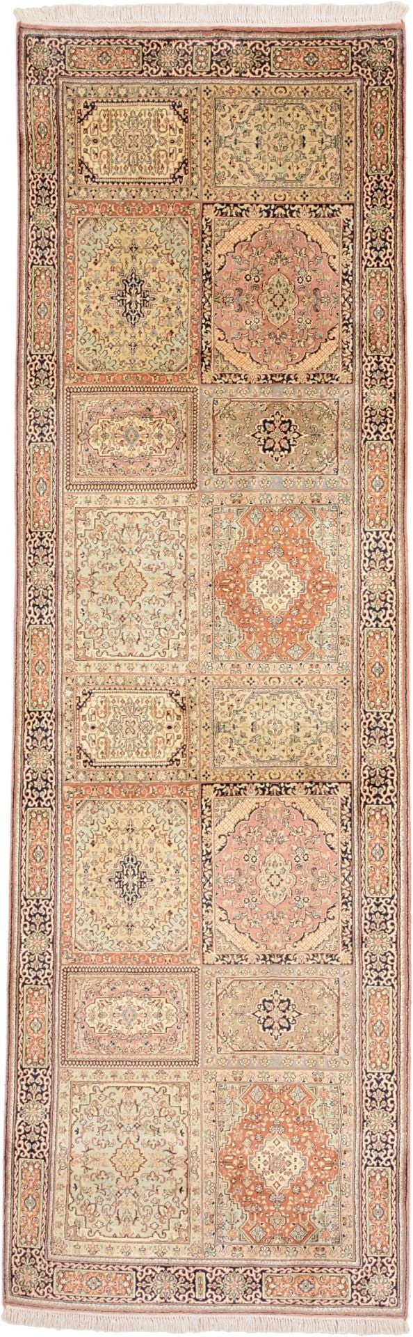 Kashmir Orientteppich 92 × 296 cm, Seide, handgeknüpft