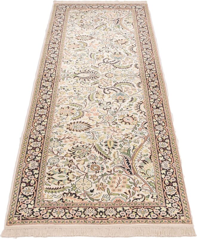 Kashmir Orientteppich 96 × 295 cm, Seide, handgeknüpft