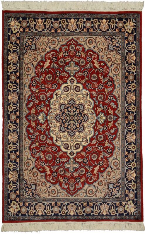 Kirman Orientteppich 123 × 184 cm, Schurwolle-Seide, handgeknüpft