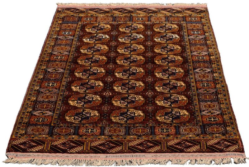 Turkmen Orientteppich 114 × 169 cm, Schurwolle-Seide, handgeknüpft