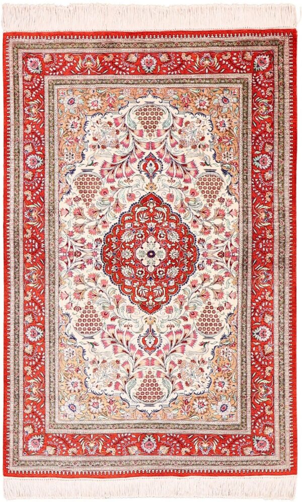 Ghom Perserteppich 100 × 151 cm, Seide, handgeknüpft