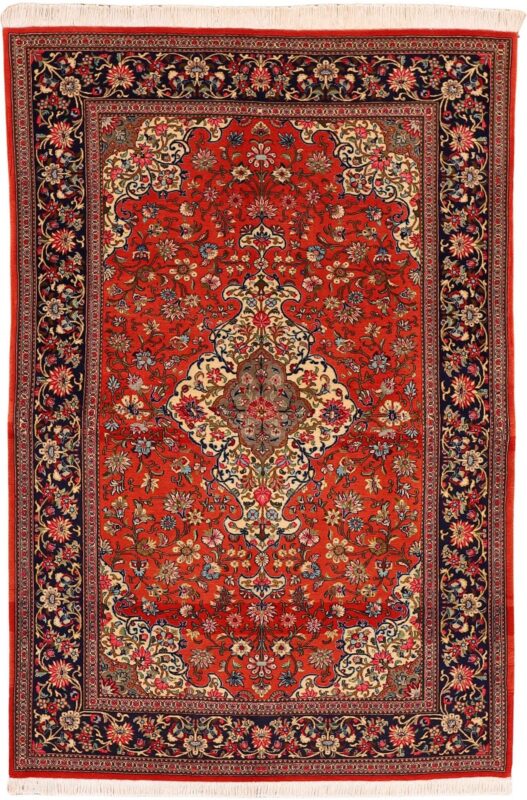 Ghom Perserteppich 135 × 200 cm, Schurwolle-Seide, handgeknüpft
