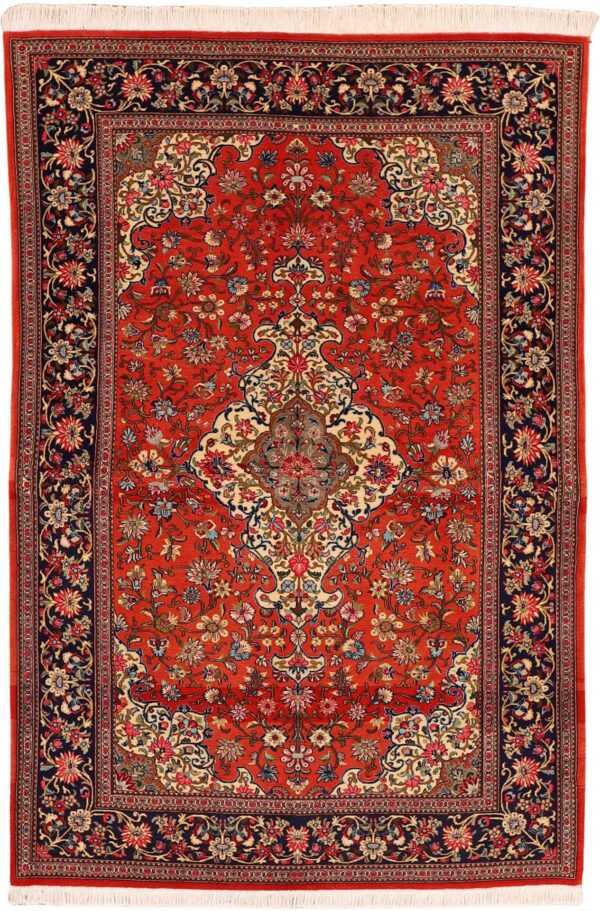 Ghom Perserteppich 135 × 200 cm, Schurwolle-Seide, handgeknüpft