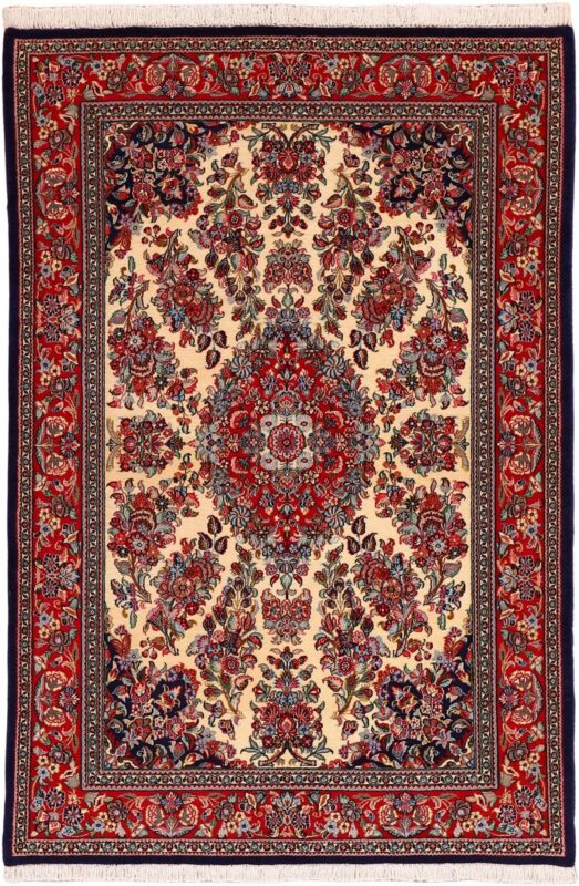 Ghom Perserteppich 140 × 207 cm, Schurwolle-Seide, handgeknüpft