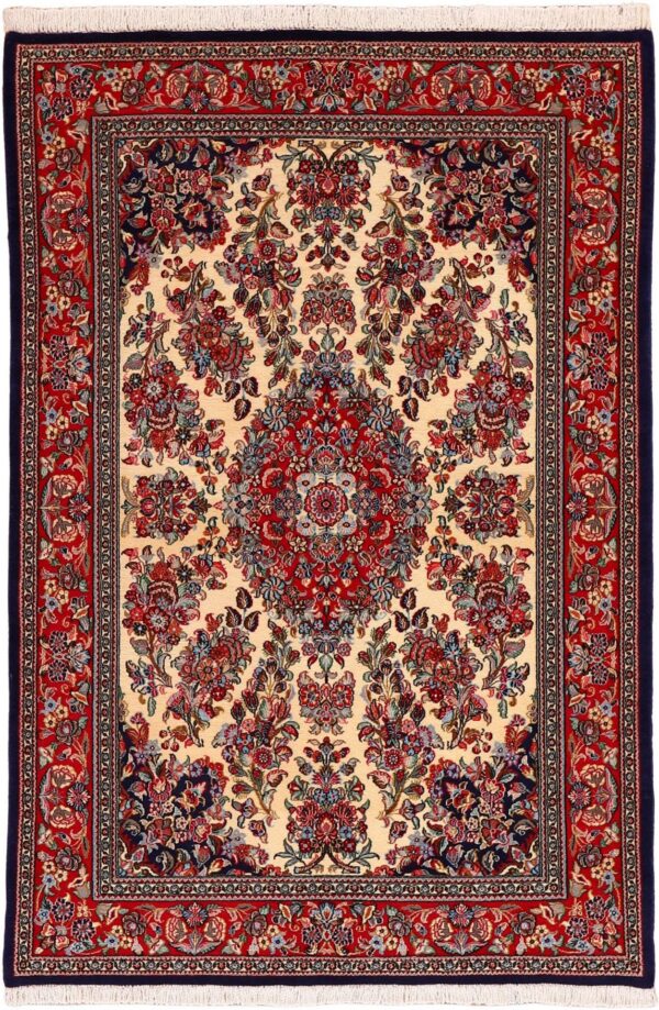 Ghom Perserteppich 140 × 207 cm, Schurwolle-Seide, handgeknüpft