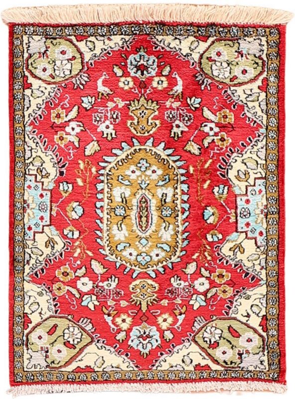 Ghom Perserteppich 56 × 75 cm, Seide, handgeknüpft exklusiv