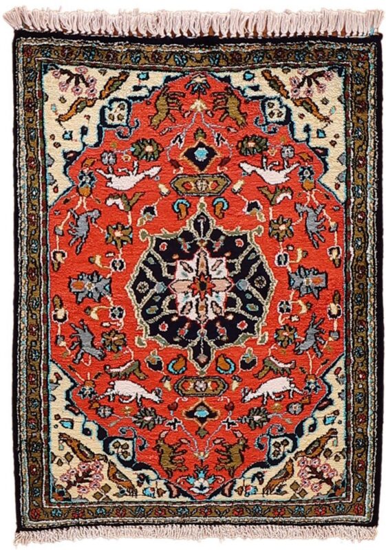 Ghom Perserteppich 58 × 78 cm, Seide, handgeknüpft exklusiv