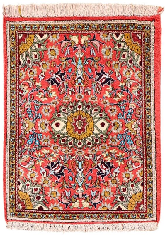 Ghom Perserteppich 60 × 77 cm, Seide, handgeknüpft exklusiv