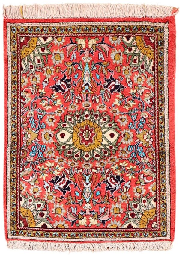 Ghom Perserteppich 60 × 77 cm, Seide, handgeknüpft exklusiv