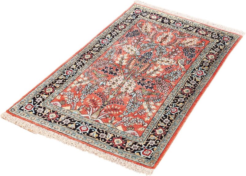 Ghom Perserteppich 72 × 122 cm, Seide, handgeknüpft exklusiv
