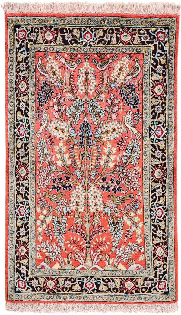 Ghom Perserteppich 72 × 122 cm, Seide, handgeknüpft exklusiv