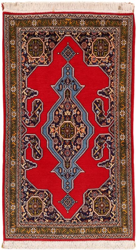 Ghom Perserteppich 75 × 132 cm, Schurwolle und Seide, handgeknüpft