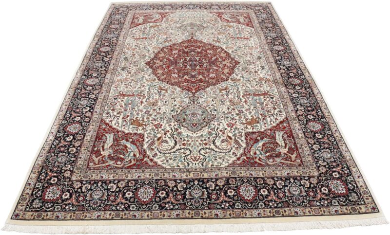 Isfahan Perserteppich 140 × 230 cm, Schurwolle Seide, handgeknüpft