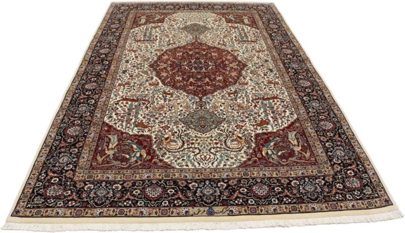 Isfahan Perserteppich 140 × 230 cm, Schurwolle Seide, handgeknüpft