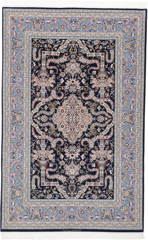Isfahan Perserteppich 147 × 230 cm, Schurwolle-Seide, handgeknüpft
